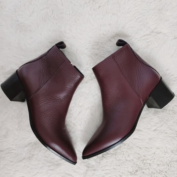 NEW Everlane The Boss Boot Ankle Point Toe Bootie Pebbled Leather in Burgundy - Picture 1 of 10